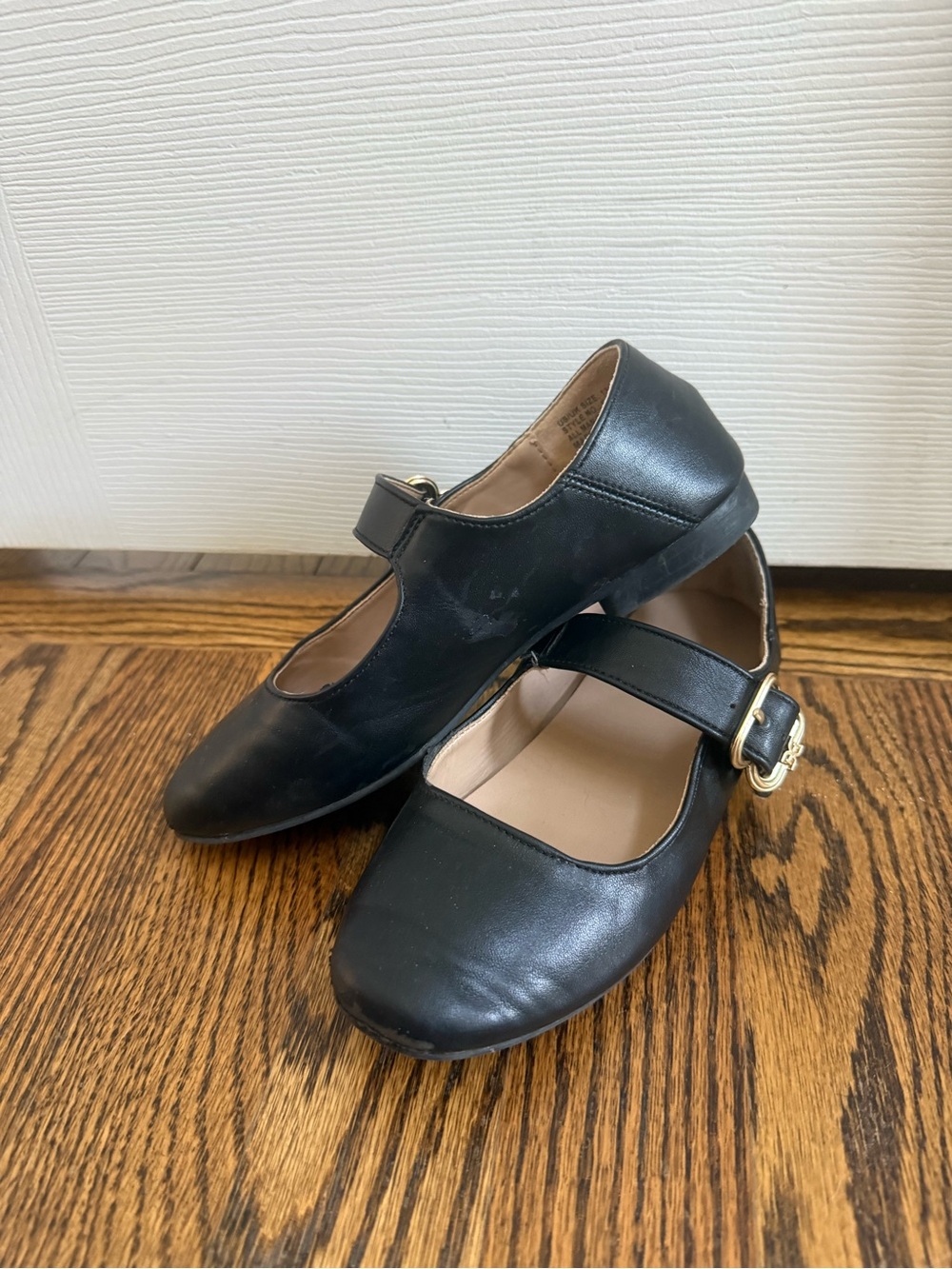Sam Edelman Girls Black Mary Jane Flats with Gold Buckle Size 13